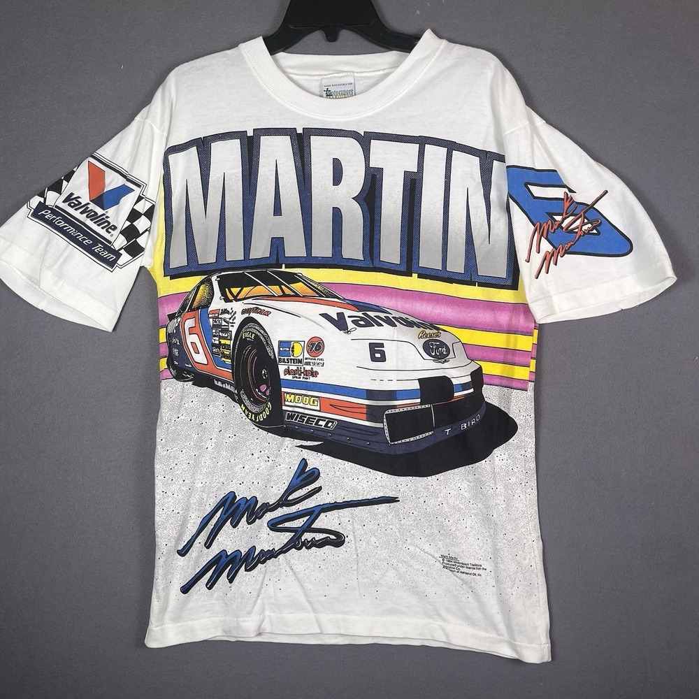 Vintage 90's Mark Martin Graphic All Over Print Valvoline Racing Tshirt Small